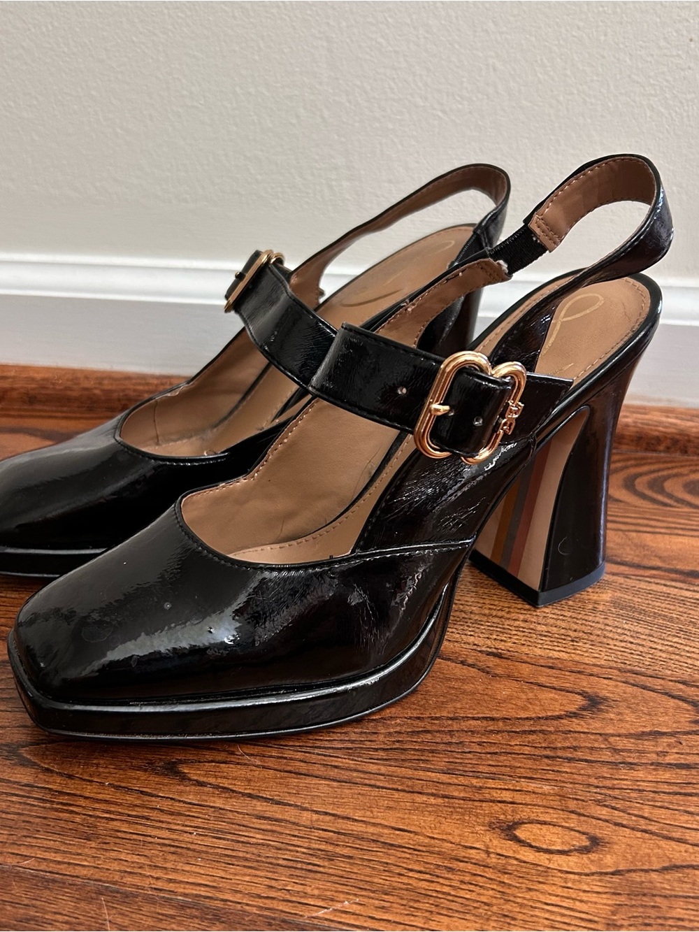 Sam Edelman Jildie Mary Jane Slingback Heels with Gold Buckle - Picture 3 of 12